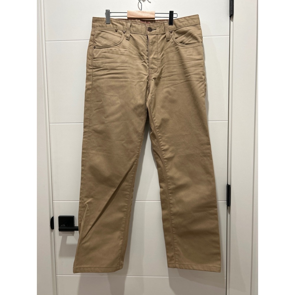 Grown & Sewn Mens Khaki Twill Pants Size 34 Hand Crafted USA Button Fly Tan
